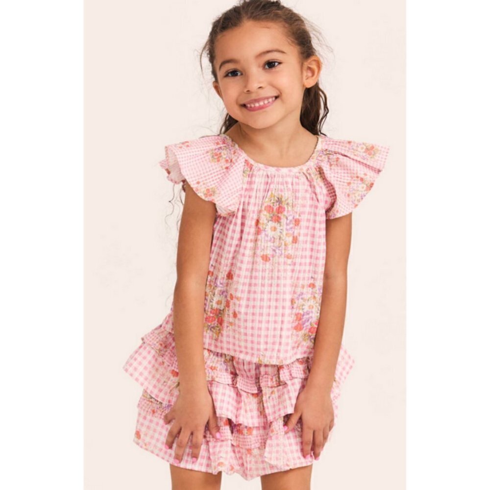 💕LOVESHACKFANCY💕 Billie Skirt Berry Picnic Plaid Floral Print Girls 5-6 Y NWT